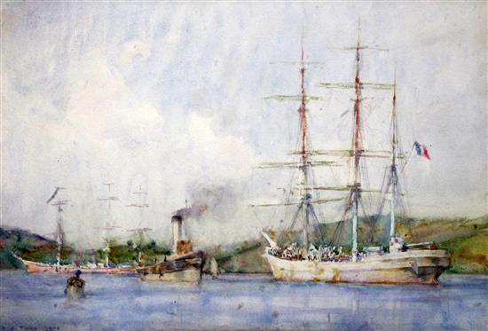 Henry Scott Tuke (1858-1929) French shipping in harbour 12 x 18in.